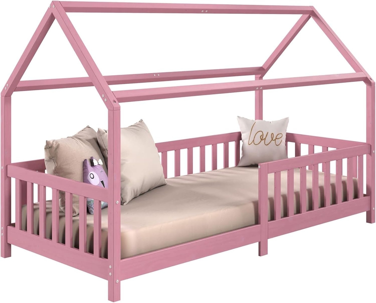 IDIMEX Kinderbett NINA, Hausbett Montessori Bett Kiefer 90x200 Tipibett mit Dach und rausfal Bild 1