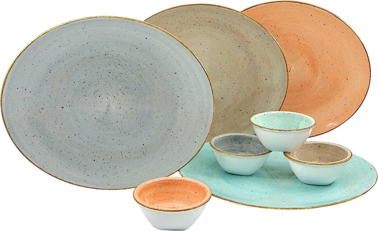 CreaTable 17727 Geschirrset Steak-Set Vintage Nature für 4 Personen, Porzellan, mehrfarbig (1 Set, 8-teilig) Bild 1