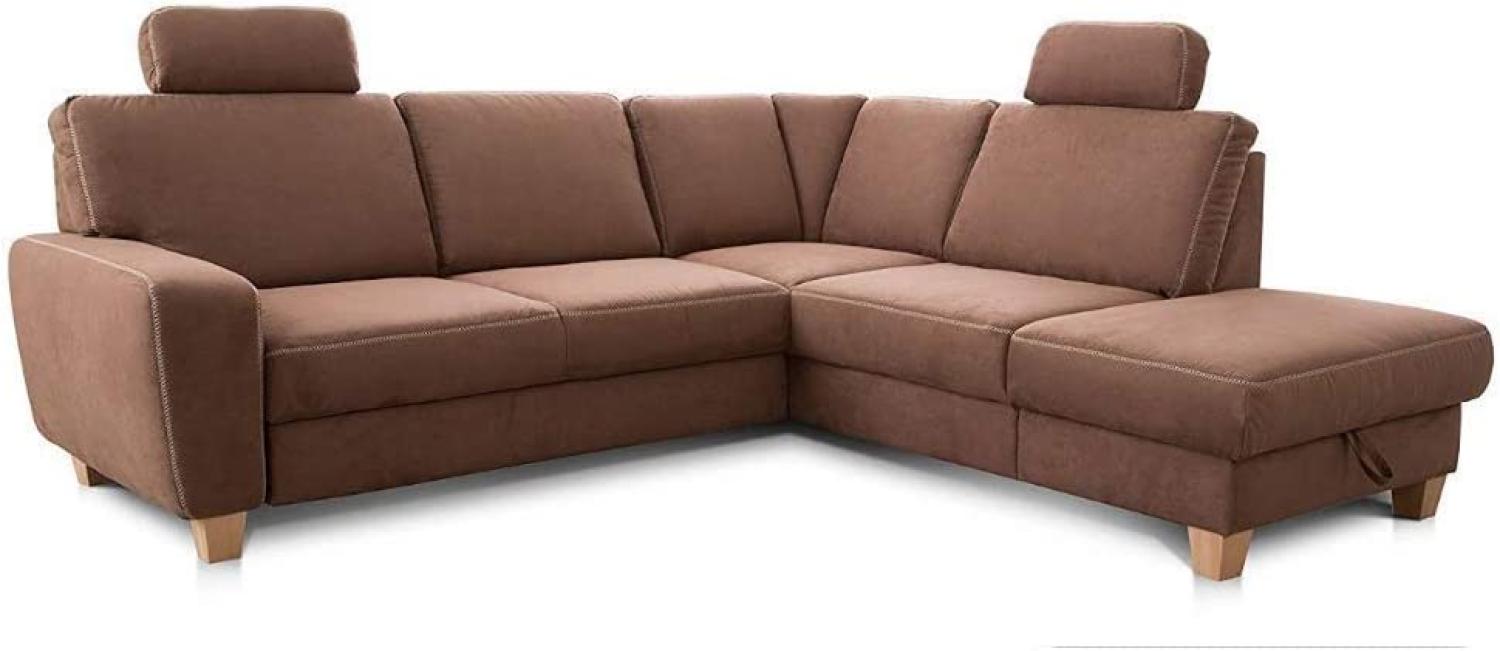 Cavadore Ecksofa Wisconsin mit Federkern / Große Eckcouch mit 2 Kopfstützen / Landhausstil / Holzfüße in Buche / Mikrofaser / Größe: 248 x 88 x 215 cm (BxHxT) / Farbe: Braun Bild 1