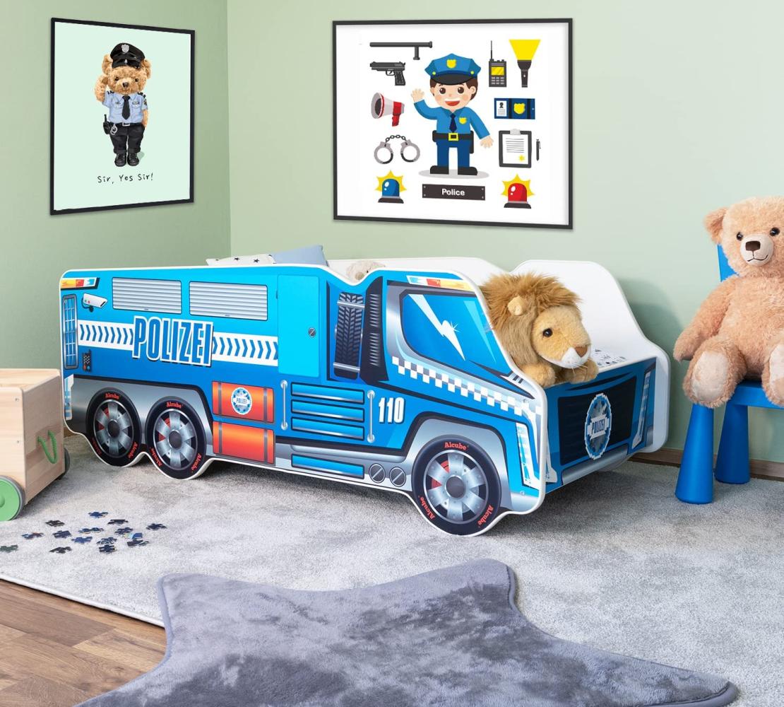 Alcube 'Polizei' Autobett 140x70 cm inkl. Lattenrost und Matratze, blau Bild 1