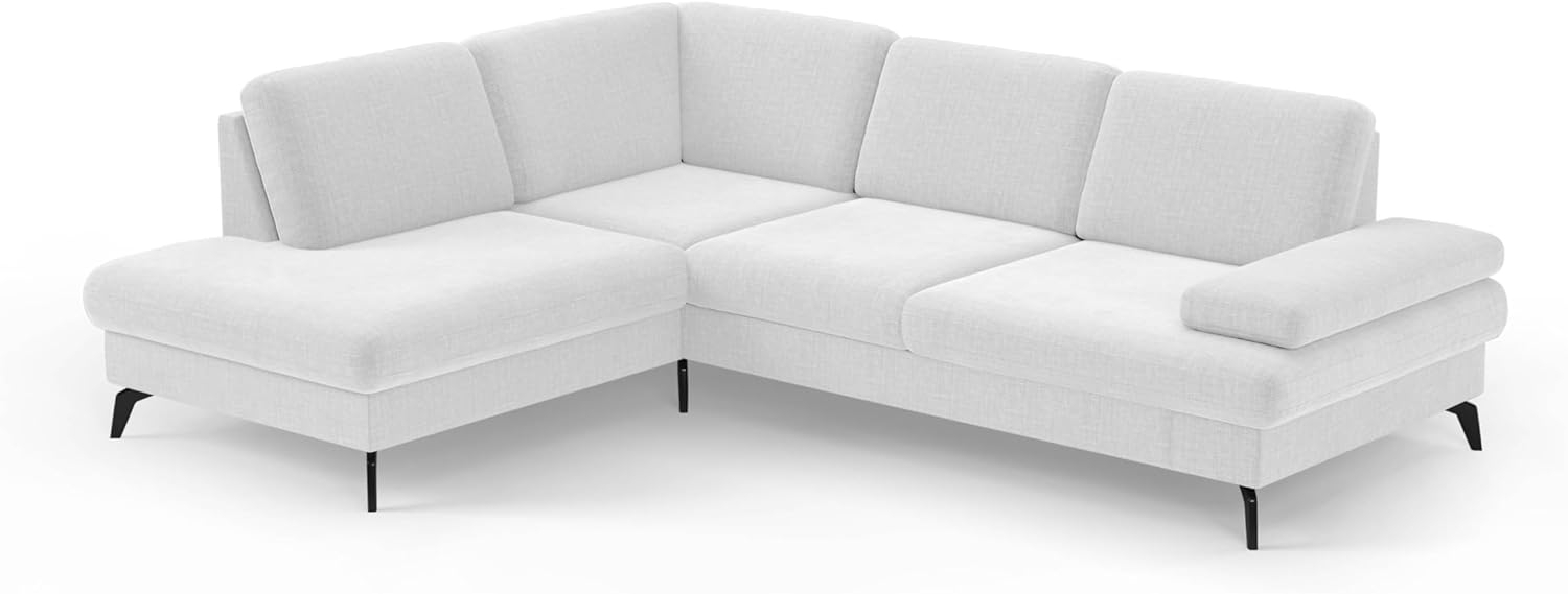 Cavadore Eckcouch Moritz / Ecksofa im trendigen Design mit Sitztiefenverstellung und mattschwarzen Metallfüßen / 212 x 82 x 268 / Flachgewebe, Weiß Bild 1