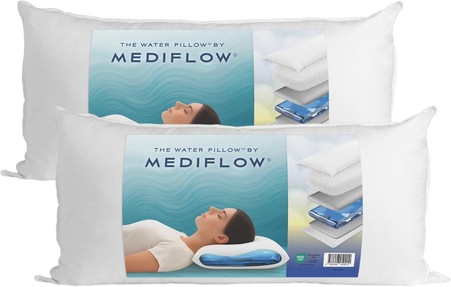 Mediflow Wasserkissen 2er Set, Baumwolle weiß, 40x80 cm Bild 1