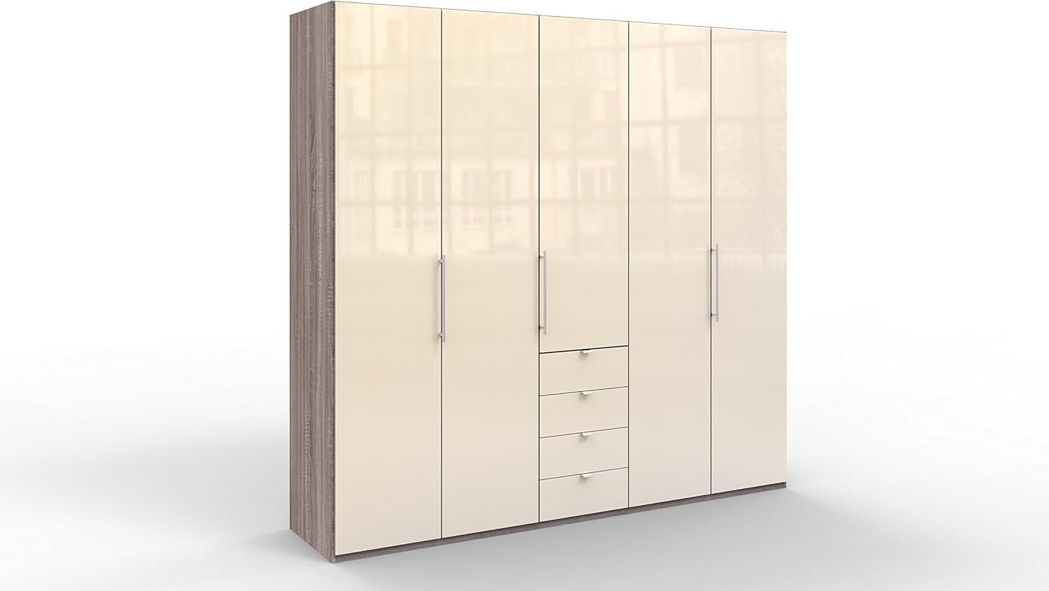 WIEMANN Loft Kleiderschrank, Schlafzimmerschrank, Gleittürenschrank, Drehtürenschrank, mit Schubladen, Glas magnolie, Trüffeleiche, Holz, B/H/T 250 x 236 x 58 cm Bild 1