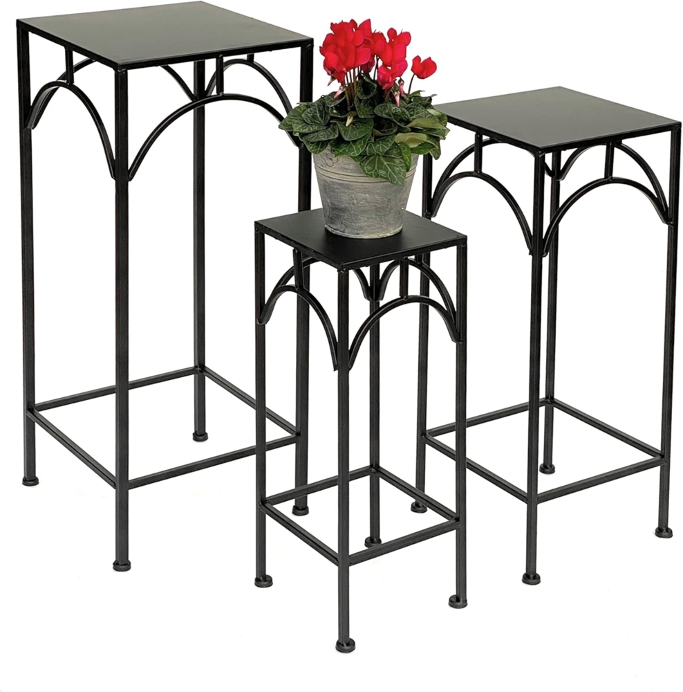 DanDiBo Blumenhocker Metall Schwarz Eckig 50 - 70 cm Blumenständer 96132 3er Set Beistelltisch Blumensäule Modern Pflanzenständer Pflanzenhocker Bild 1