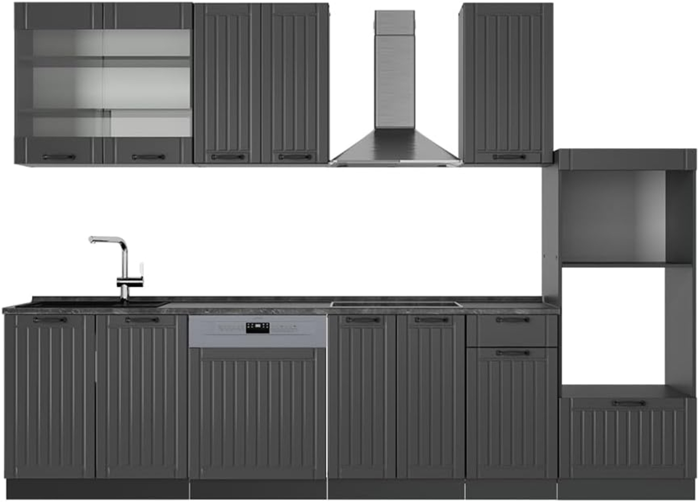 Küchenzeile Fame-Line Dunkelgrau 300 cm mit Hochschrank, AP Anthrazit Vicco Bild 1