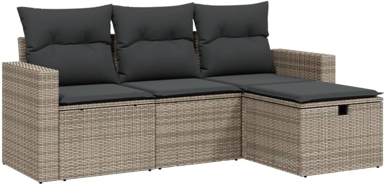 vidaXL 4-tlg. Garten-Sofagarnitur mit Kissen Grau Poly Rattan 3263446 Bild 1