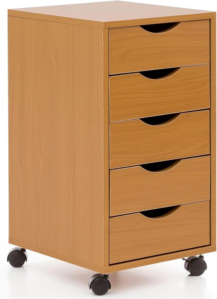 Wohnling Rollcontainer Buche MDF-Holz 5 Schubladen mit Rollen Bild 1