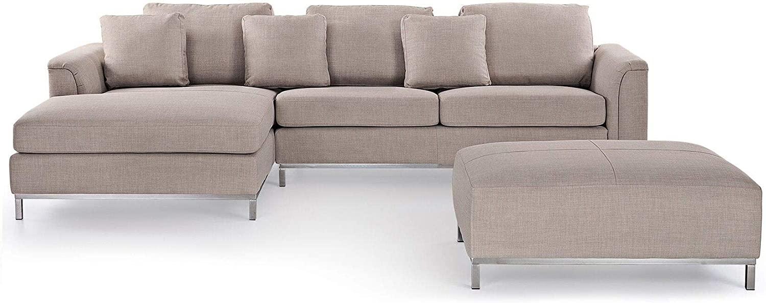 Ecksofa Polsterbezug beige rechtsseitig mit Ottomane OSLO Bild 1