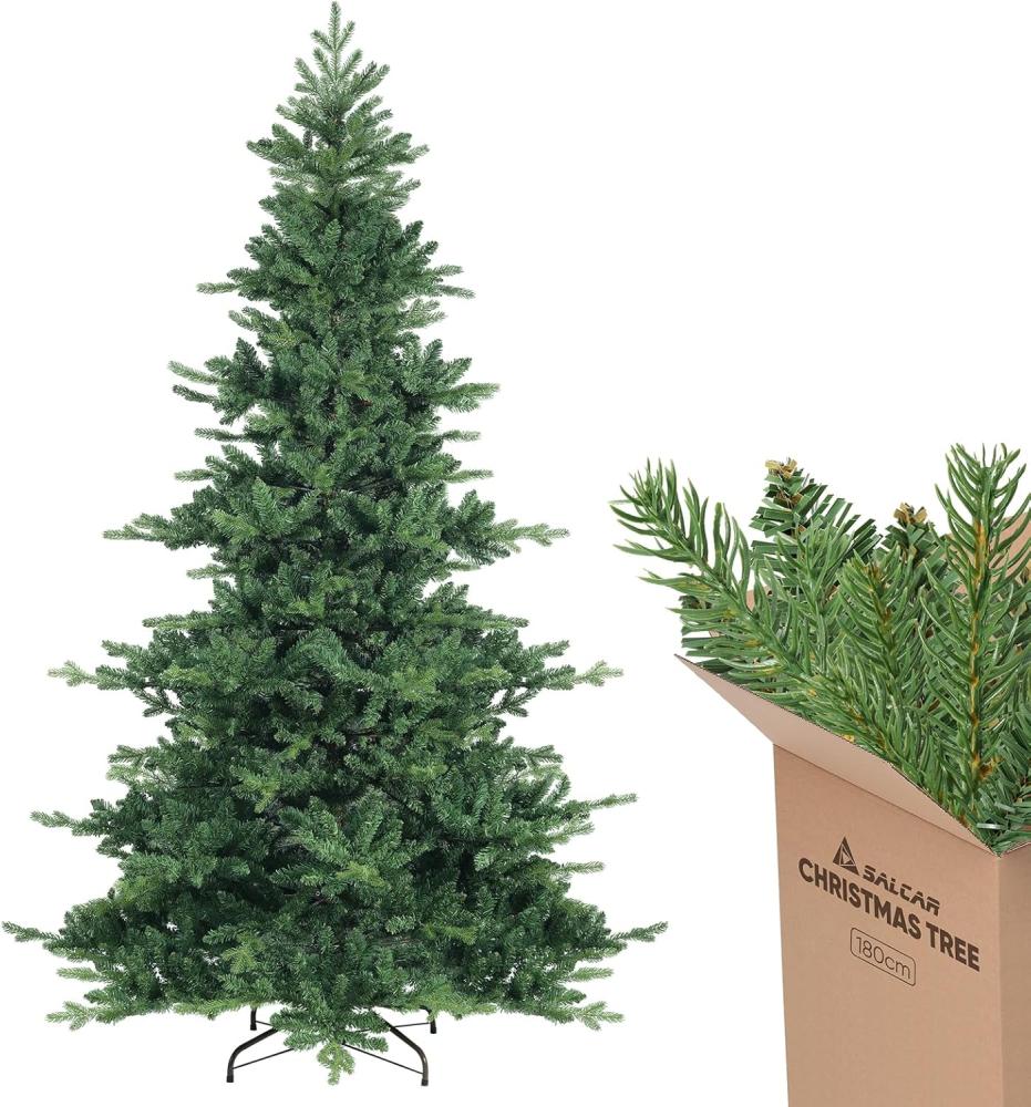 Salcar Künstlicher Weihnachtsbaum Weihnachtsbaum künstlich Tannenbaum Naturgetreu mit dichten Zweigen, 180 cm mit 965 Zweigen (115 PE-Zweigen und 850 PVC-Zweigen) Bild 1