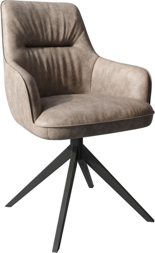 Esszimmerstuhl Zelia-Flex mit Armlehnen Mikrofaser Taupe Vintage Kreuzgestell breit Schwarz Taschenfederkern Bild 1