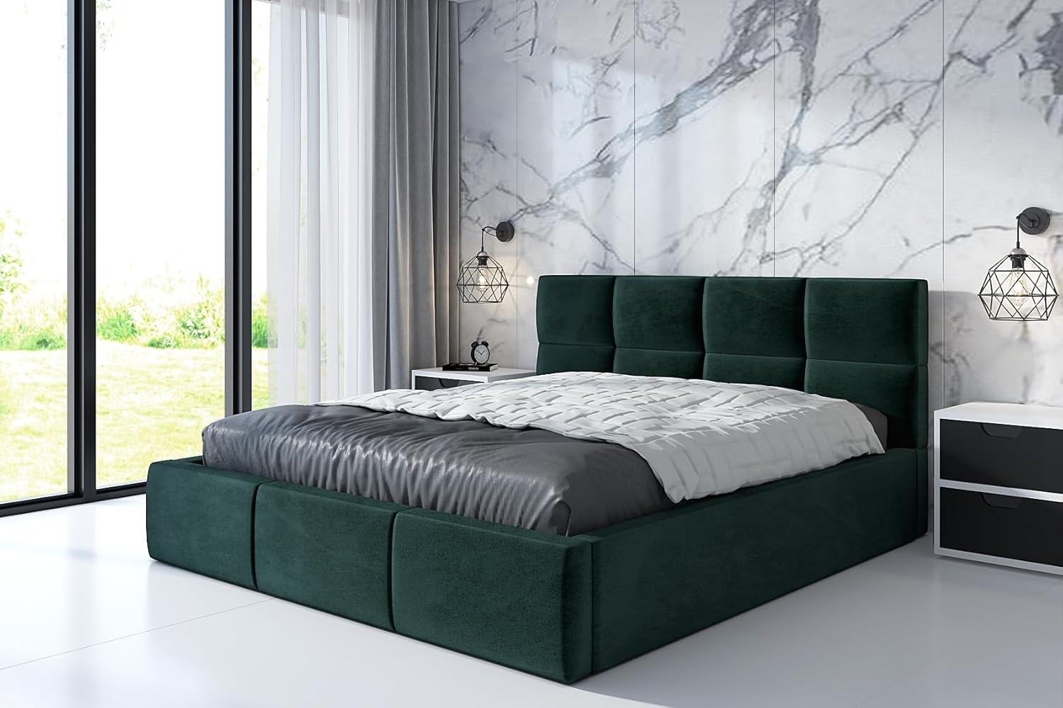 Polsterbett RADIC 140x200 mit Matratze, Bettkasten und Lattenrost. Farbe: Dunkelgrun 10 Bild 1