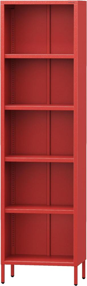 Jan Nowak Bücherregal Metall - Mario | Stabiles Regal Industrial mit 4 höhenverstellbaren Einlegeböden (4x30 kg) und Wandmontage | Hochregal Glitzernd, Regal Schmal | 50 x 180 x 35 cm | Rot Bild 1