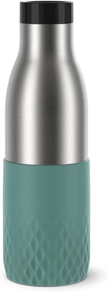 Emsa Bludrop Sleeve Trinkflasche mit Quick-Press Verschluss, spülmaschinenfest, Edelstahl Petrol, 0,5l Bild 1