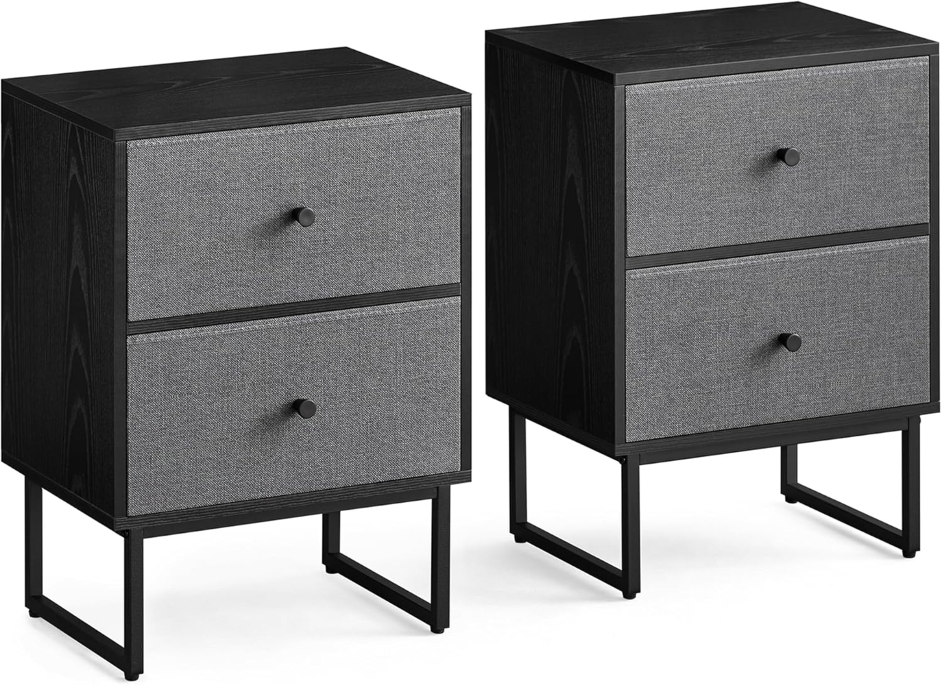 VASAGLE Nachttisch, 2er Set, Beistelltisch mit Stauraum, 2 herausnehmbare Schubladen, Nachtschrank für Schlafzimmer, Wohnzimmer, ebenholzschwarz-schiefergrau LGS229B56, 30 x 40 x 55 cm (T x B x H) Bild 1