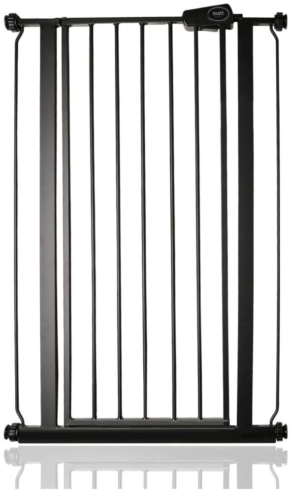 Safetots Extrahoher schmaler Metall-Sicherheitsgitter, Druckmontage, 68. 5cm - 75cm, Mattschwarz, 104cm Höhe, Extrahohe Treppengitter, Gitter für hohe Babys, Einfache Installation Bild 1