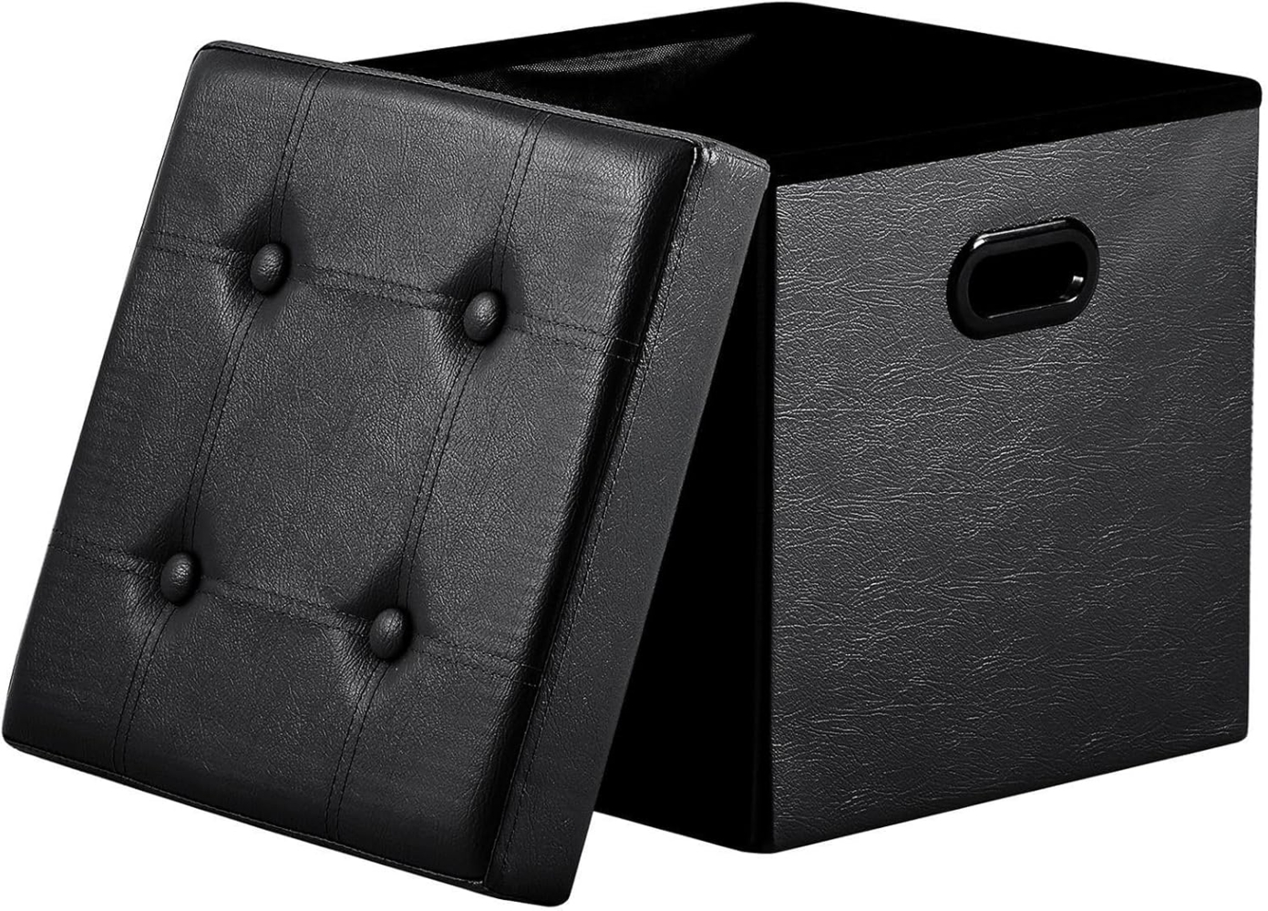 Zedelmaier Sitzhocker Sitzwürfel mit Stauraum Fußhocker Fußbank Truhen Aufbewahrungsbox faltbar belastbar bis 300 kg, aus Kunstleder kratzuuunempfindlich, 38 x 38 x 38 cm (Schwarz-2) Bild 1