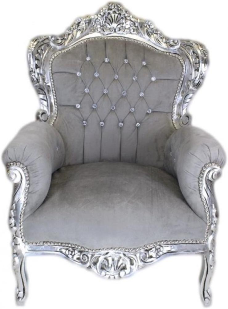 Casa Padrino Barock Sessel King Grau / Silber m. Bling Bling Glitzersteinen Bild 1