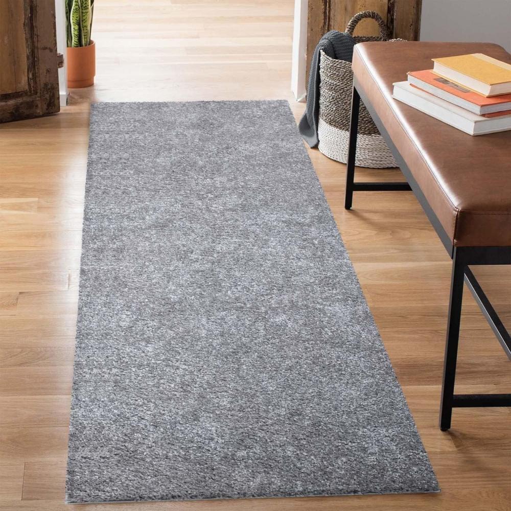 carpet city Shaggy Hochflor Teppich - Läufer 80x300 cm - Grau - Langflor Flurteppich - Einfarbig Uni Modern - Flauschig-Weiche Teppiche Schlafzimmer Deko Bild 1