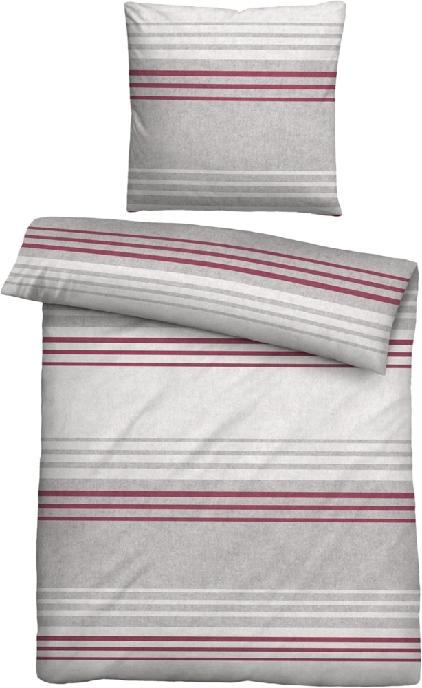 biberna Melange-Flanell Bettwäsche 0840516 QUERSTREIFEN, burgund, 1x 155x220 cm + 1x 80x80 cm Bild 1