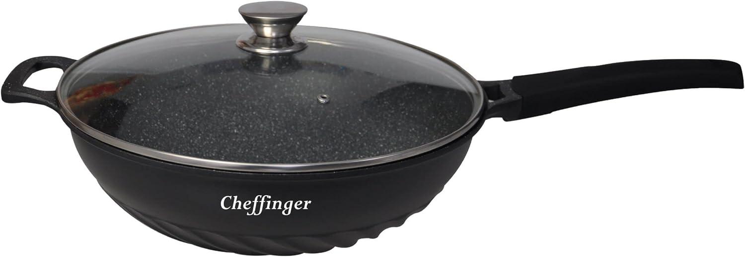 WOK Wokpfanne Pfanne mit Glasdeckel Induktion Ø32cm Cheffinger CF-DW32 Bild 1