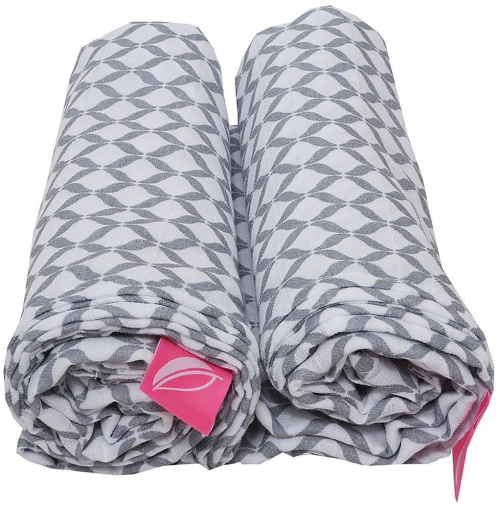 MOTHERHOOD 2er Set Swaddle & Burp Blanket Puckdecke Spuckdecke Einschlagtücher aus Baumwoll Musselin 100x120 cm, 100% naturreine Baumwolle - Öko-Tex Standard 100 (XX-Large, grau mit Rauten) Bild 1