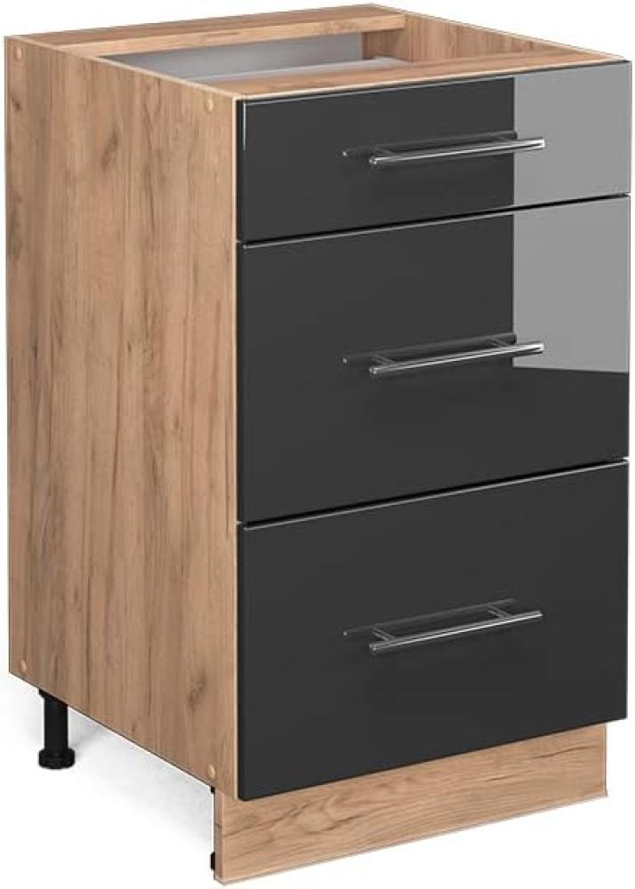 Vicco Küchenschrank Küchenmöbel Fame-Line modern Küche Einbauküche Küchenzeile Blende Unterschrank Hochschrank Hängeschrank Hochglanz (Eiche-Anthrazit, Schubunterschrank 50 cm) Bild 1