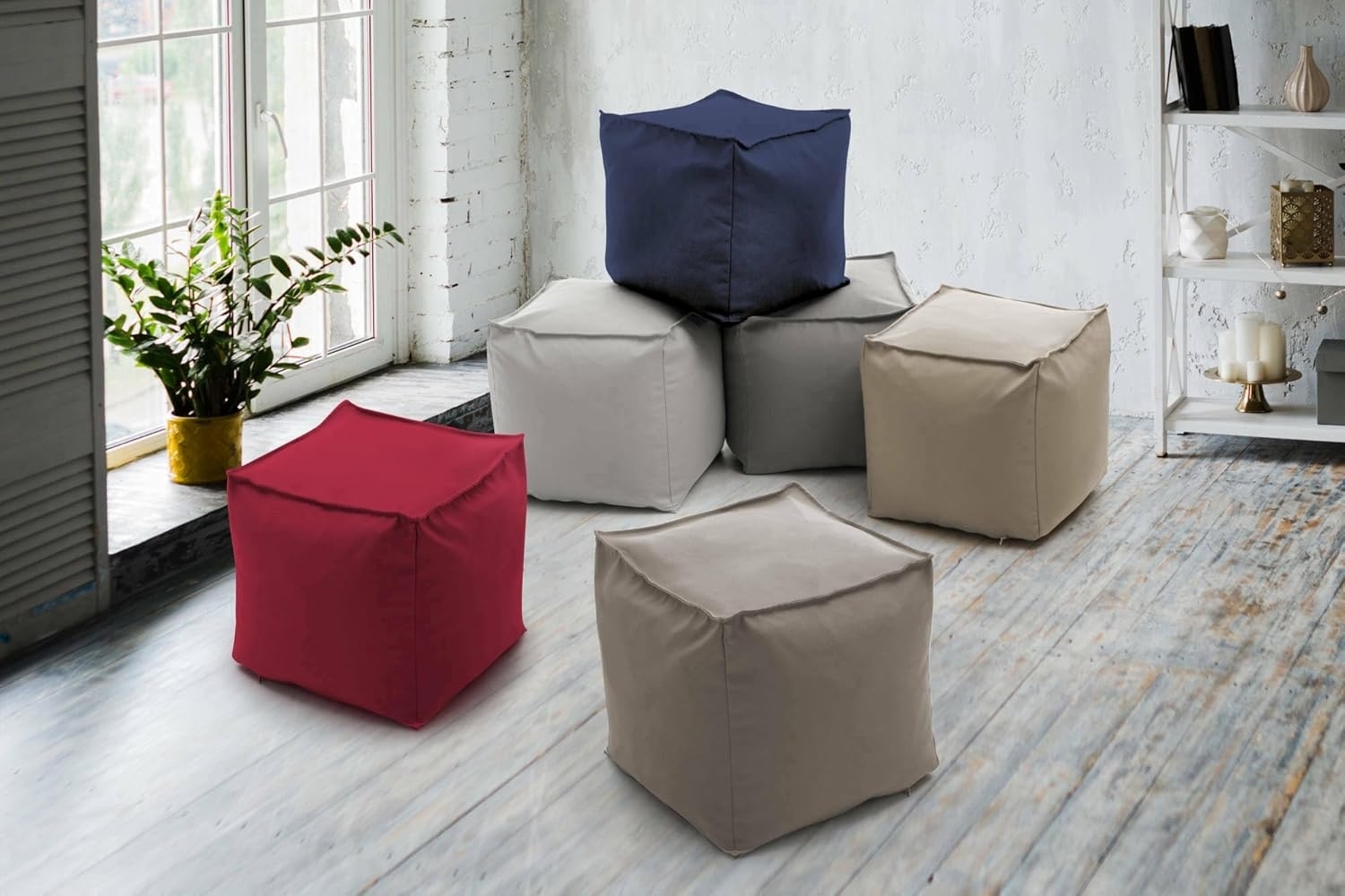 Talamo Italia Pouf Perla, 100% Made in Italy, Quadratischer Pouf aus weichem Stoff, cm 45x45h45, Farbe Blau Bild 1