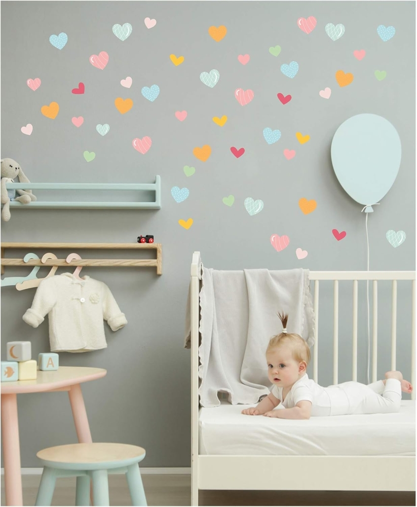 yabaduu Y015 Herzen Set Wandtattoo Aufkleber Herz Dekor Sticker für Kinderzimmer Babyzimmer (Pastell gemustert) Bild 1