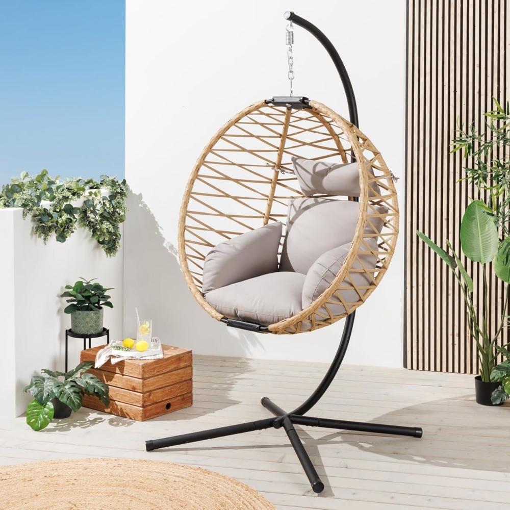 riess-ambiente Hängesessel IBIZA natur-beige / anthrazit (Einzelartikel, 1-St), Outdoor · Stahl · Gartenmöbel · zusammenklappbar · Polyrattan · Balkon Bild 1