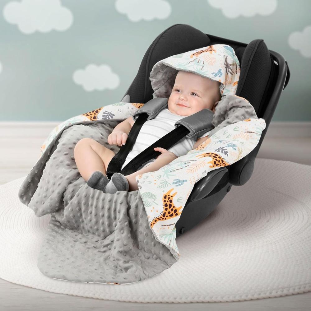 Einschlagdecke Kuscheldecke mit Kapuze aus Baumwolle Doppelseitig, Joyz, für Autositz Kinderwagen oder Buggy Bild 1