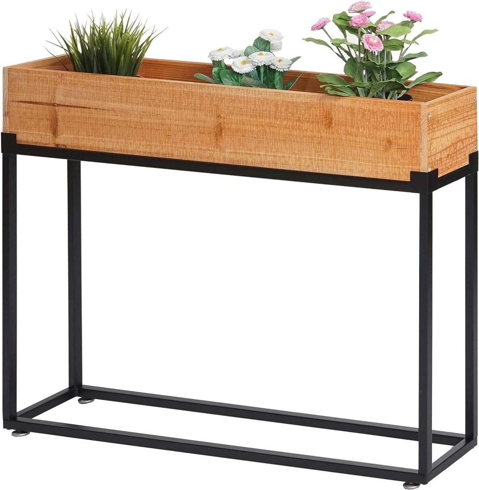 Hochbeet HWC-L32, Pflanzkasten Blumenkasten Gemüsebeet, Holz-Stahl 62x80x16cm ~ Gestell schwarz, naturfarben Bild 1