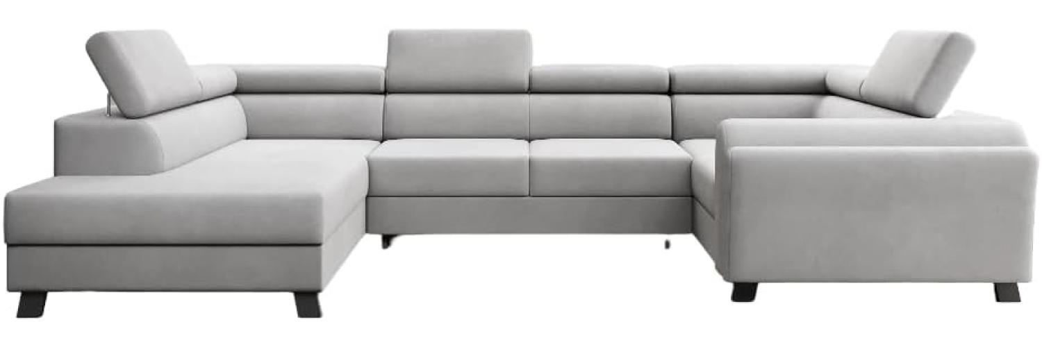 Designer Sofa Emilio mit Schlaf- und Klappfunktion Samt Hellgrau Links Bild 1