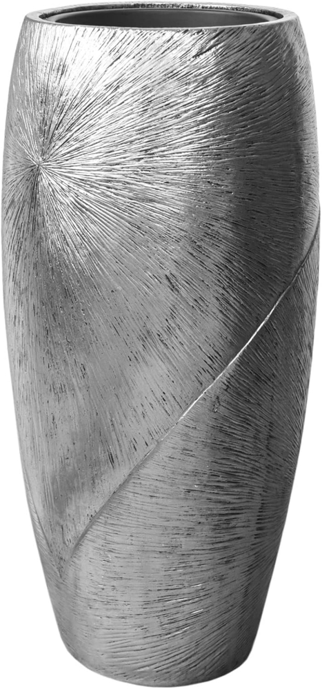 VIVANNO Bodenvase Pflanzkübel Pflanzgefäß Fiberglas "Royal", Silber Schwarz - 33x73 cm Bild 1