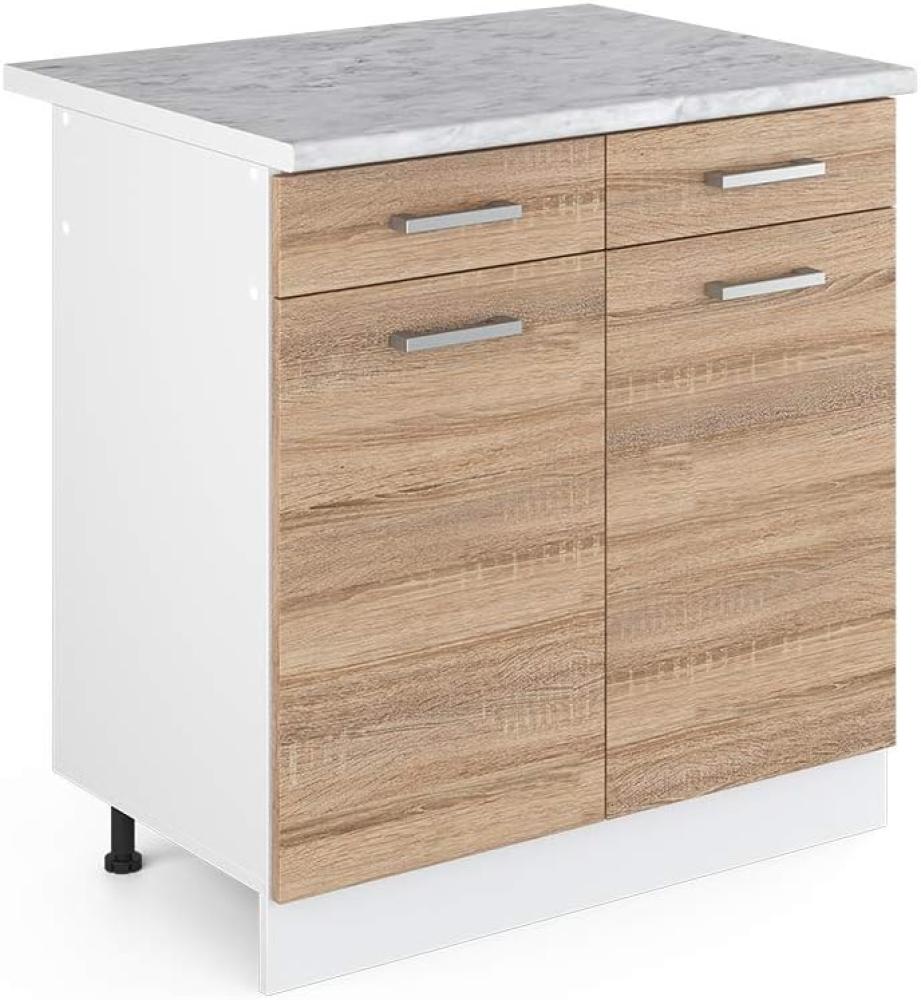 Vicco Küchenschrank R-Line Hängeschrank Unterschrank Küchenzeile Küchenunterschrank Arbeitsplatte, Möbel verfügbar in anthrazit und weiß (Sonoma mit Arbeitsplatte, Schubunterschrank 80 cm) Bild 1