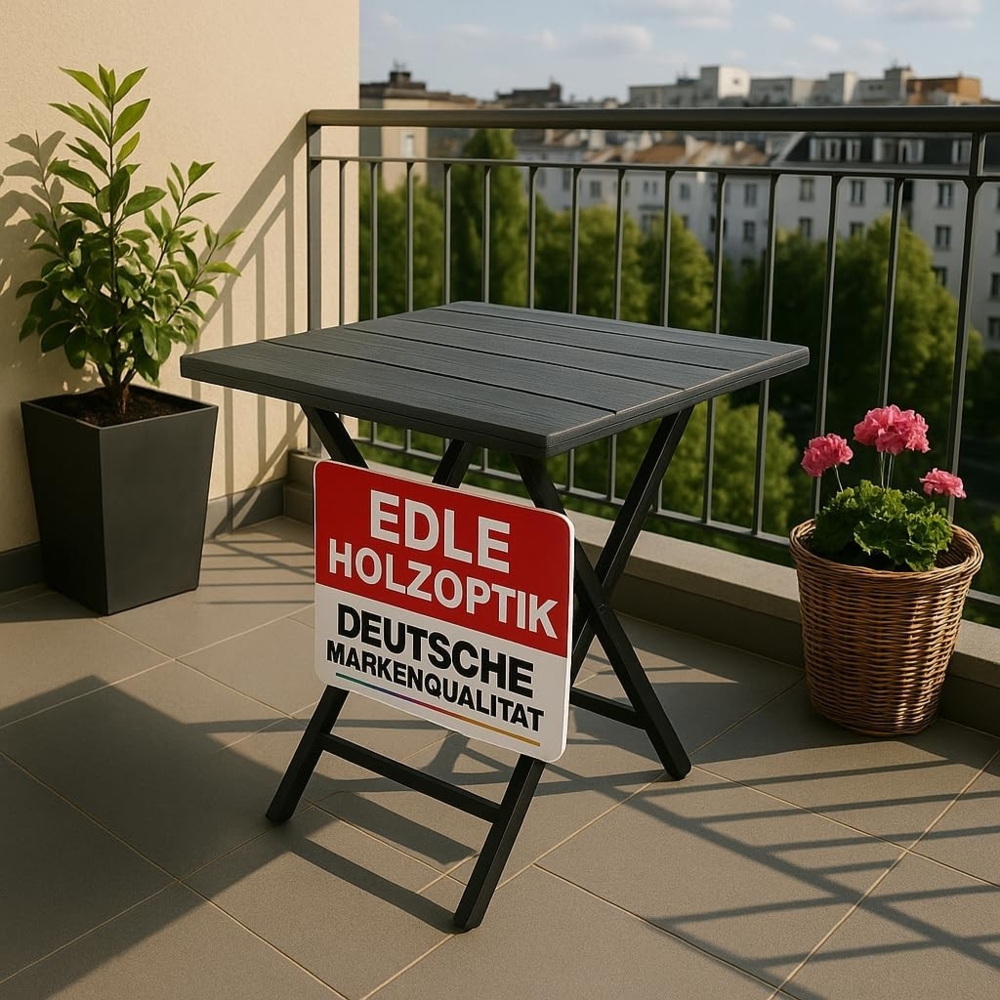 Onbest Balkontisch mit Holz Optik – klappbar – Campingtisch aus robustem Kunststoff – 80 kg Belastbarkeit – für Balkon, Garten & Terrasse – wetterfest – eckig – 56x61 cm Bild 1