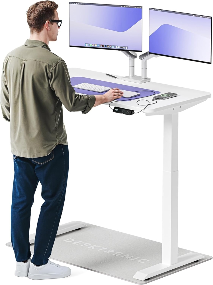 Desktronic Höhenverstellbarer Schreibtisch Elektrisch - Bequem und Schmerzfrei von Zuhause Arbeiten – Schreibtisch Höhenverstellbar Elektrisch (Weißes Gestell + 120x60 Weiße Tischplatte) Bild 1