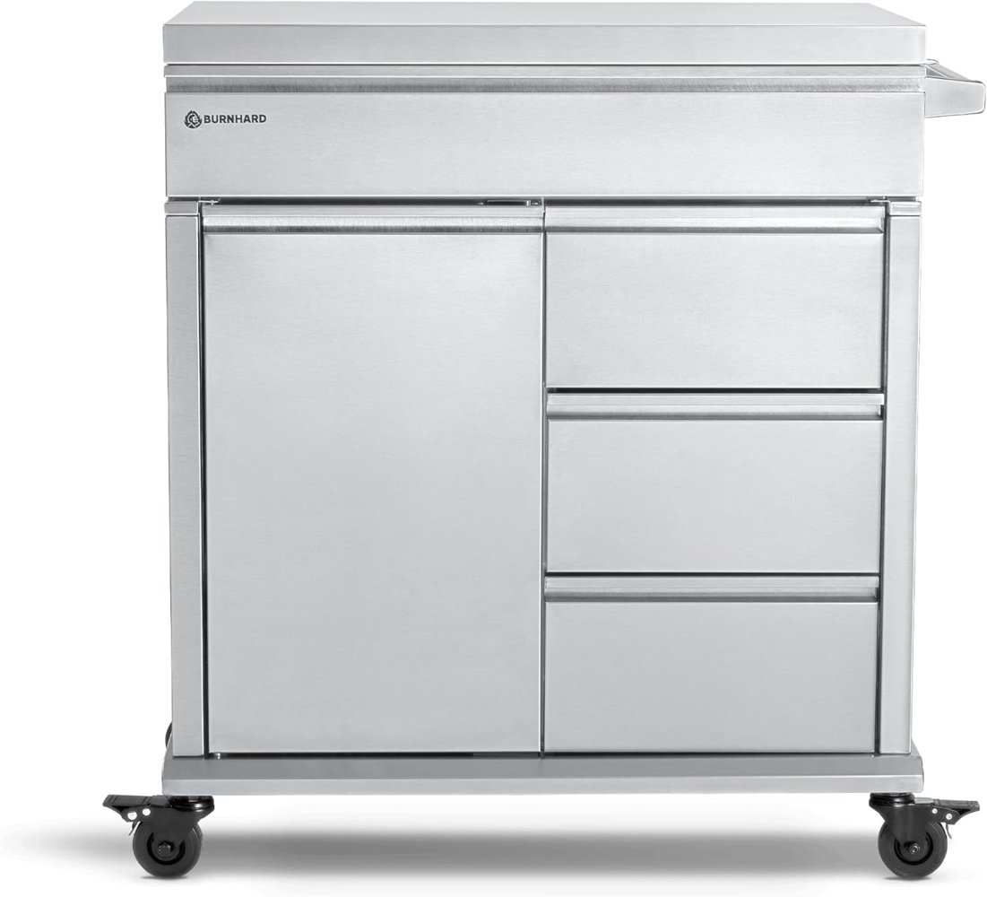 BURNHARD® Grillablagetisch Grill Beistellwagen (Soft Close Schubladen, kompatibel mit Earl & FRED Gasgrills, Grilltisch), Edelstahl Bild 1