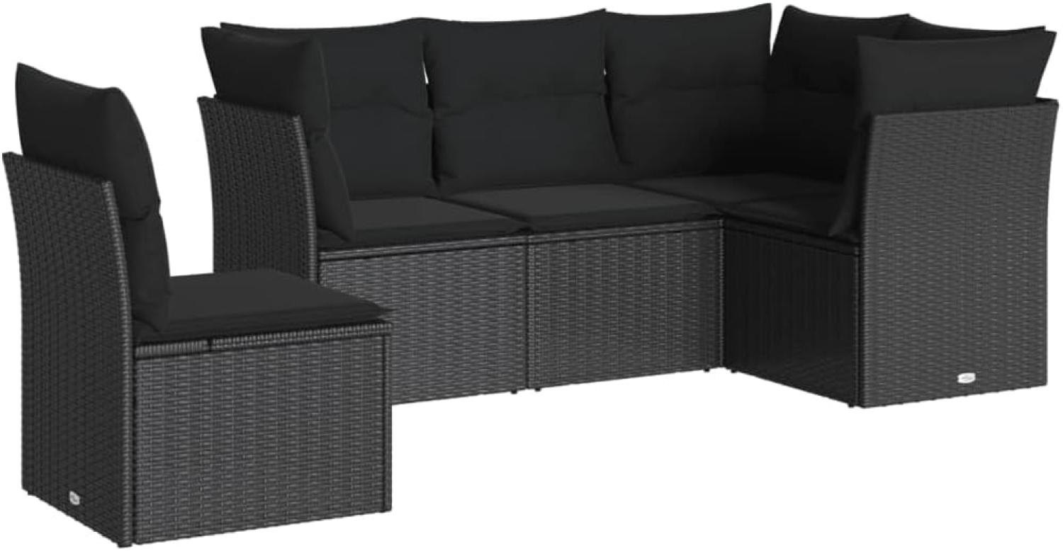 vidaXL 5-tlg. Garten-Sofagarnitur mit Kissen Schwarz Poly Rattan 3249474 Bild 1