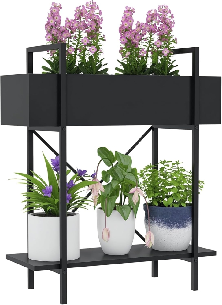 Outsunny Pflanzentreppe für Innen Außen, aus Metall, mehrstöckig, 70 cm hoch (2-Etagen Pflanzenständer, 1 St, Blumenständer), für Wohnzimmer, Garten Balkon Deko, Schwarz Bild 1
