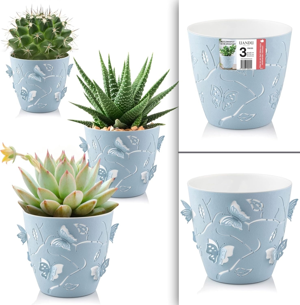 uandu home Blumentopf Set 3 Größen, Plant Pot, übertopf, Flower Pot, Pflanzkübel (Pflanztöpfe, Blumentöpfe, Blumentopf Gross, Pflanzentopf Groß, BPA frei Kunststoff Blumenständer fürs Zuhause) Bild 1