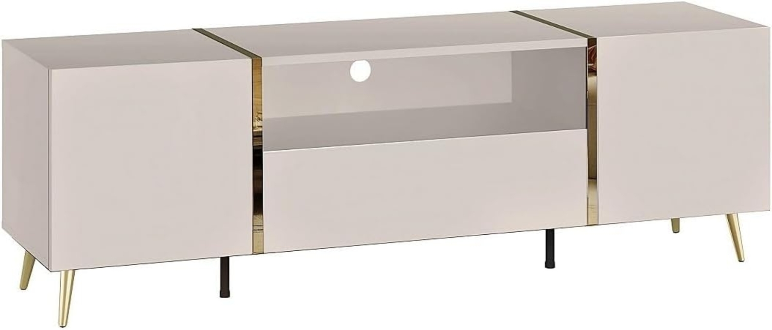 Vente-unique - TV-Möbel mit 2 Türen, 1 Schublade & 1 Ablage - Beige & Goldfarben - MARZIALO Bild 1