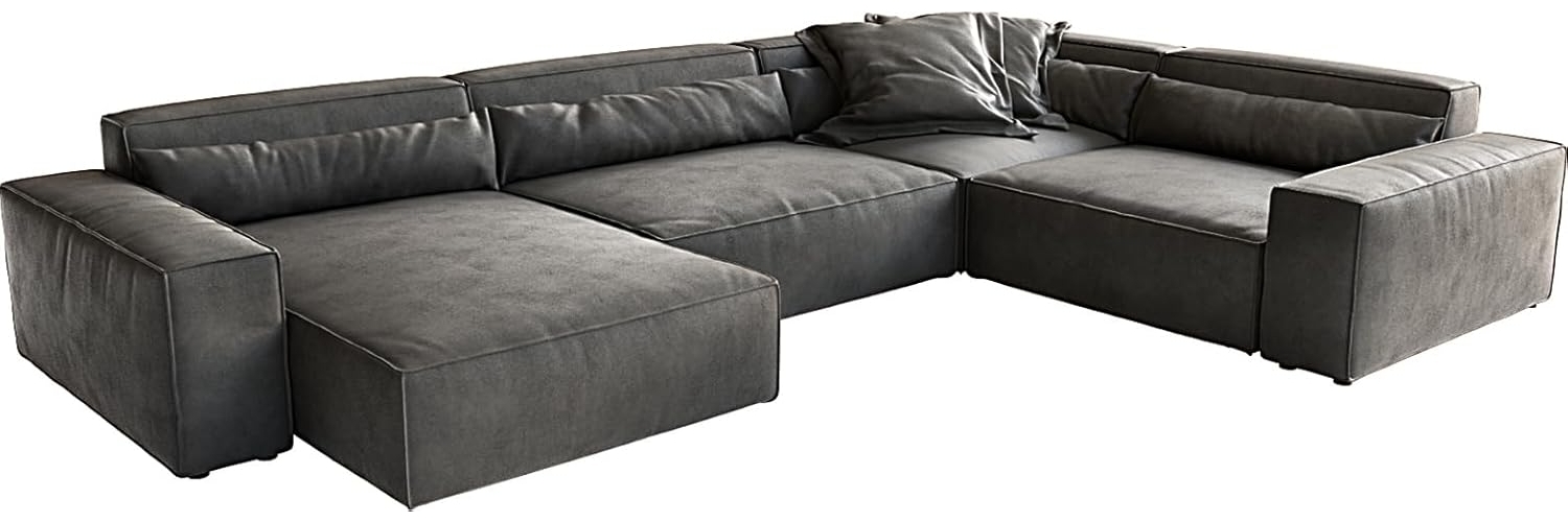 Wohnlandschaft Sirpio XL 360x260 cm Lederimitat Vintage Anthrazit Recamiere variabel Bild 1