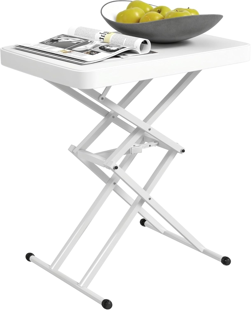 Outsunny Gartentisch höhenverstellbar, klappbar, aus Kunststoff, rechteckig (Balkontisch, 1-St, Beistelltisch Garten), 50kg belastbar, cm Sofatisch für Outdoor Indoor Balkon Terrasse Weiß Bild 1