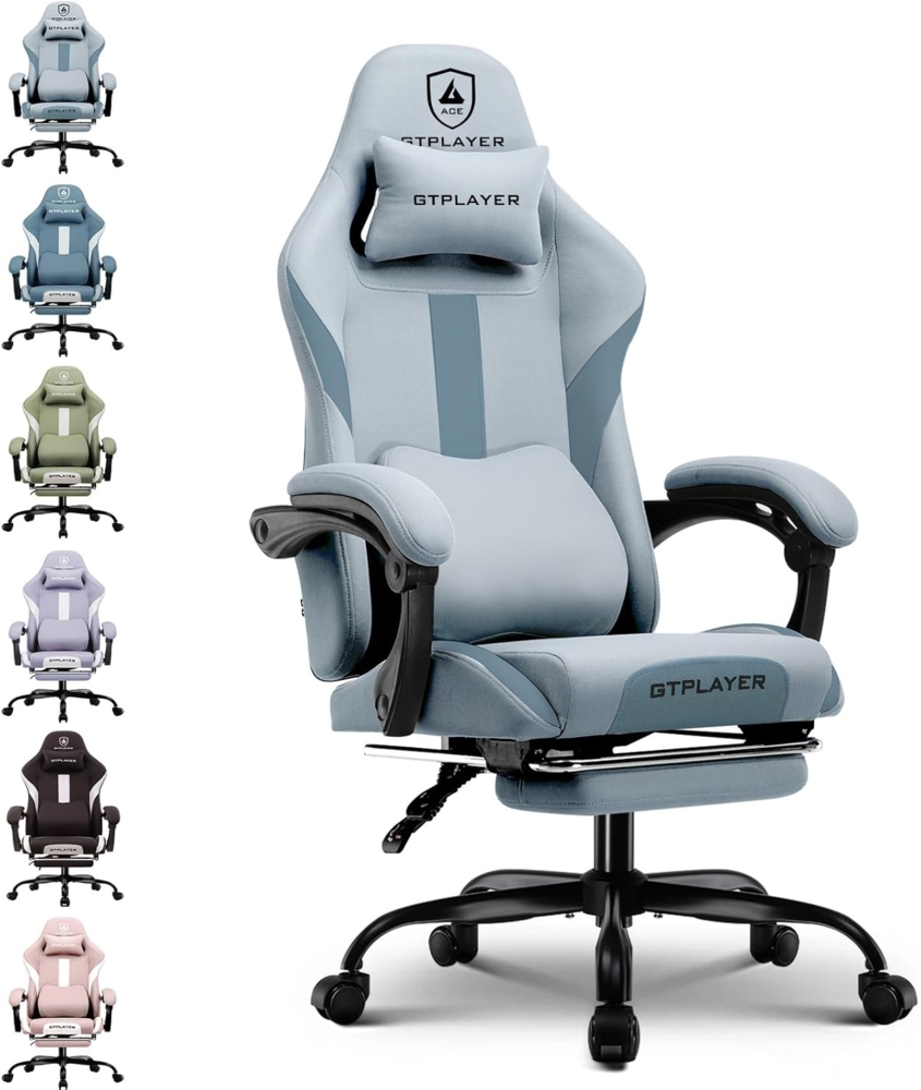 GTPLAYER Gaming-Stuhl Ergonomischer Gaming Sessel Schreibtischstuhl Gamer Stuhl aus Stoff, Federsitzkissen mit Fußstütze Bild 1