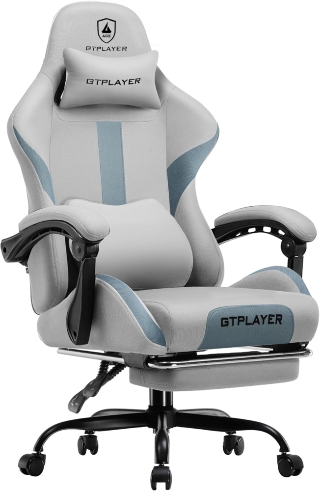 GTPLAYER Gaming-Stuhl Ergonomischer Gaming Sessel Schreibtischstuhl Gamer Stuhl aus Stoff, Federsitzkissen mit Fußstütze Bild 1
