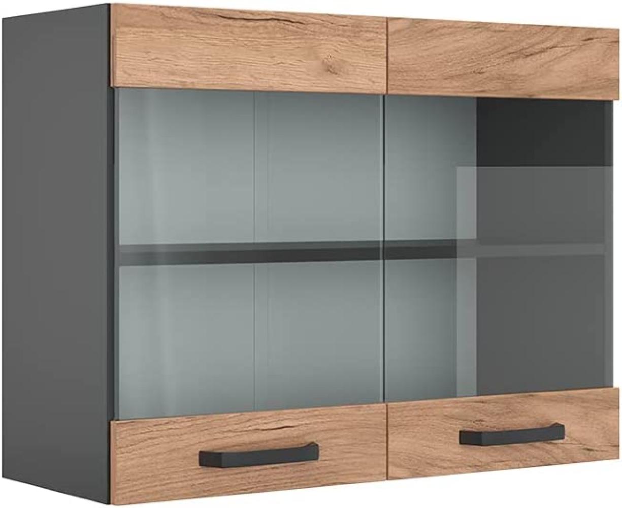 VICCO Küchenschrank R-Line Hängeschrank Unterschrank Küchenzeile Küchenunterschran Anthrazit (Eiche, Hängeglasschrank 80cm) Bild 1