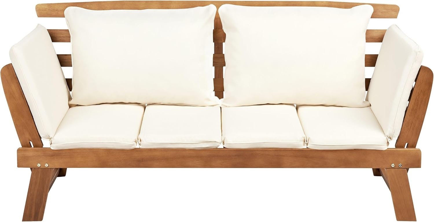 Gartenbank mit Auflage PORTICI 210 cm Eukalyptusholz Hellbraun Weiß Bild 1