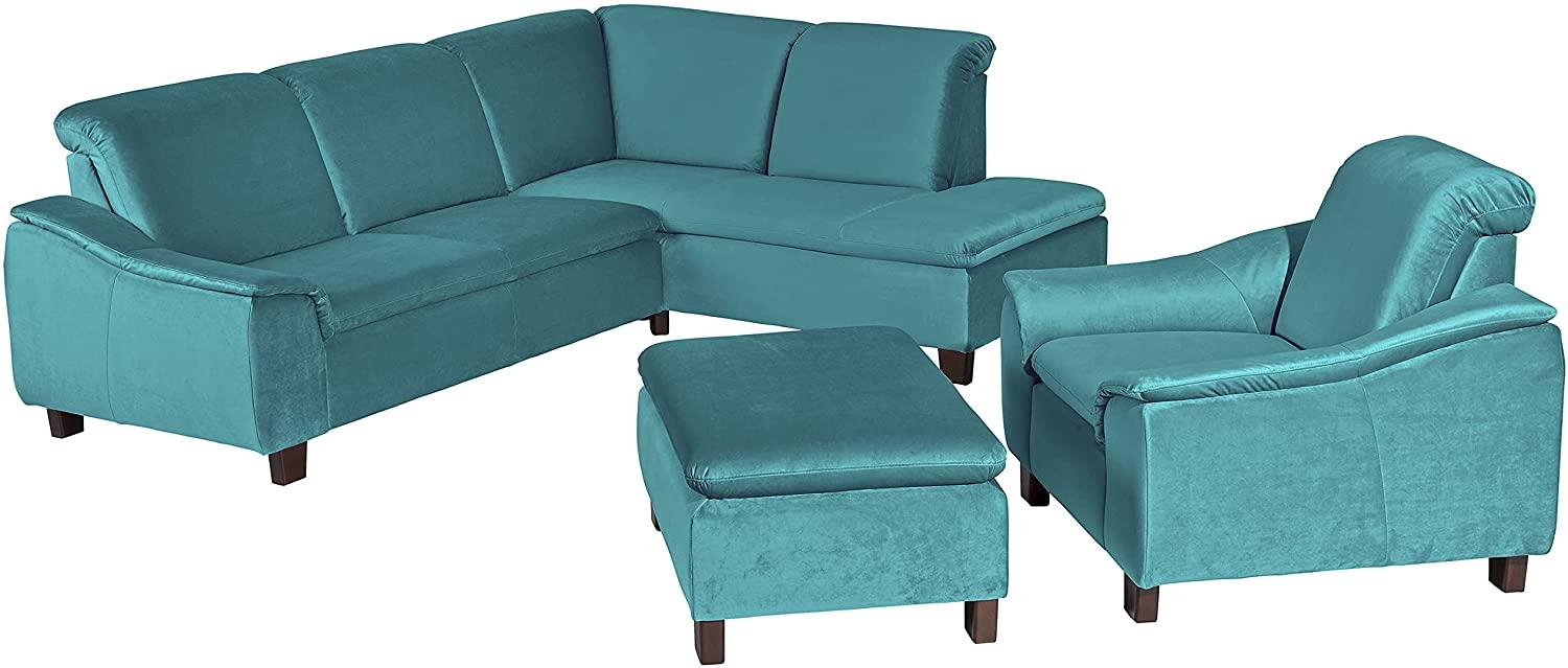Aaron Sofa Eckgarnitur Samtvelours Petrol Buche Nussbaumfarben Bild 1