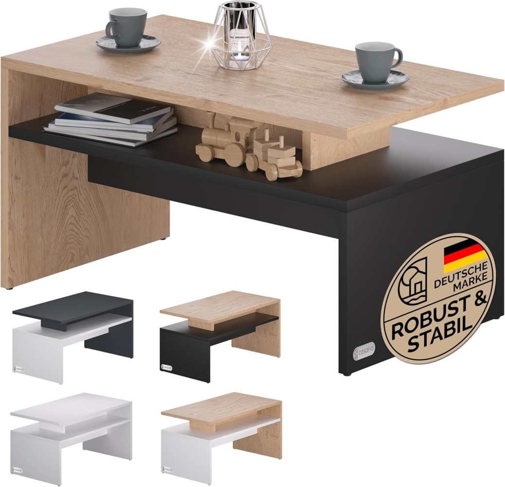 Casaria Couchtisch Sacramento, Holz Grau mit Stauraum 95x55x50cm 2 Ablagen Matt Modern Rechteckig Bild 1