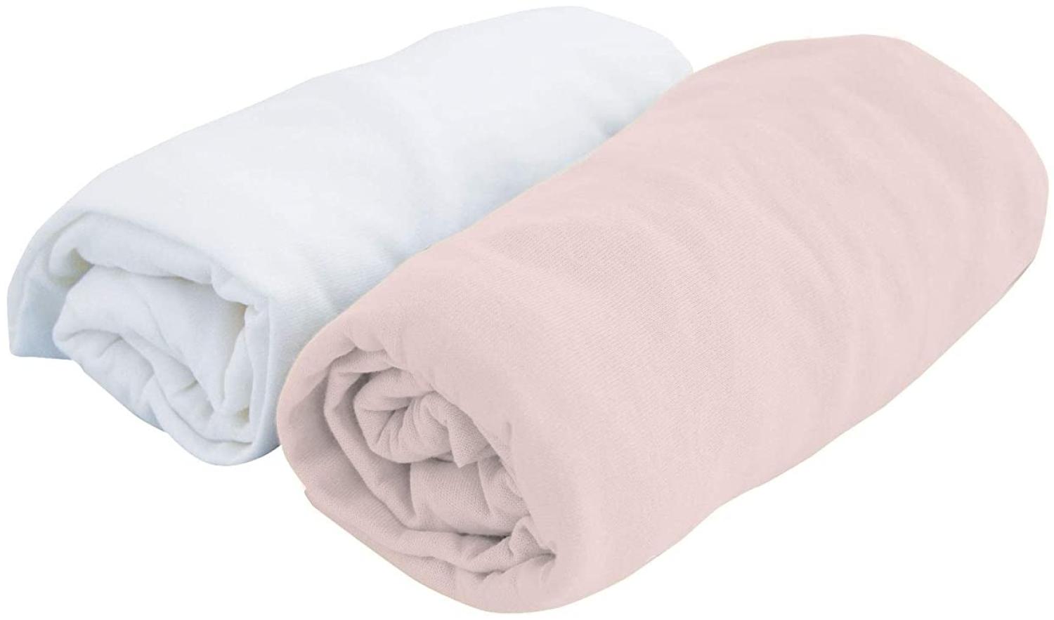 Poyet Motte 2-er Set Spannbettlaken, 60x120 cm, weiß/light rose, Bild 1